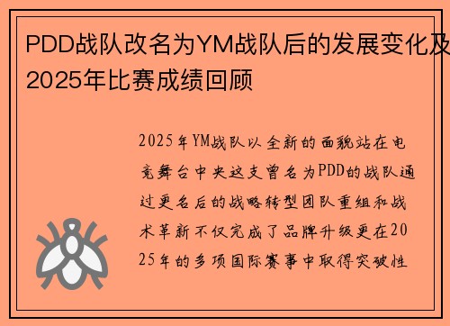PDD战队改名为YM战队后的发展变化及2025年比赛成绩回顾