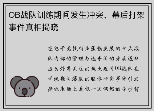 OB战队训练期间发生冲突，幕后打架事件真相揭晓